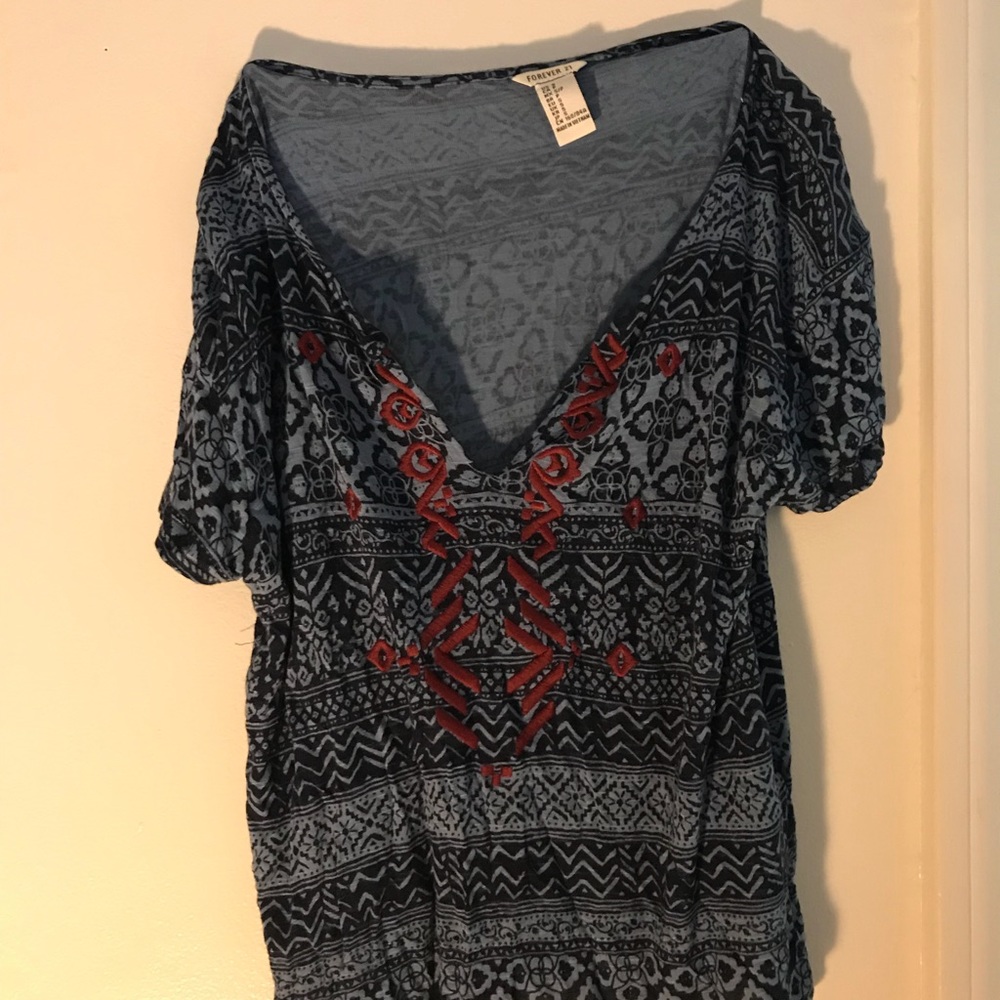 Patterned blue and red shirt